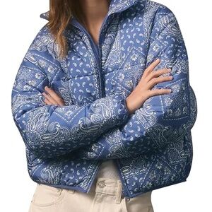 D-Sun Women’s Cropped Puffer Quilted Jacket with Paisley Pattern - Size XL NWT